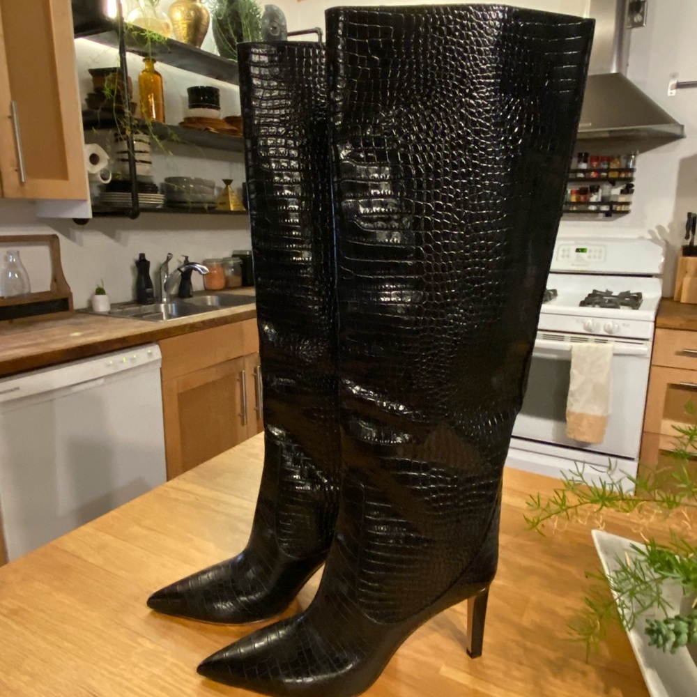 Jimmy Choo Mavi’s Croc Embossed Black Leather